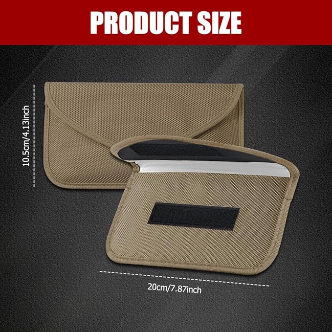 2PCS Faraday Bags for Car Key and Cell Phone, Signal Blocking Bag, Faraday Key Fob Protector, Universal Cell Phone Privacy Card Protection Car Accessories for Anti-Thefting (Khaki)