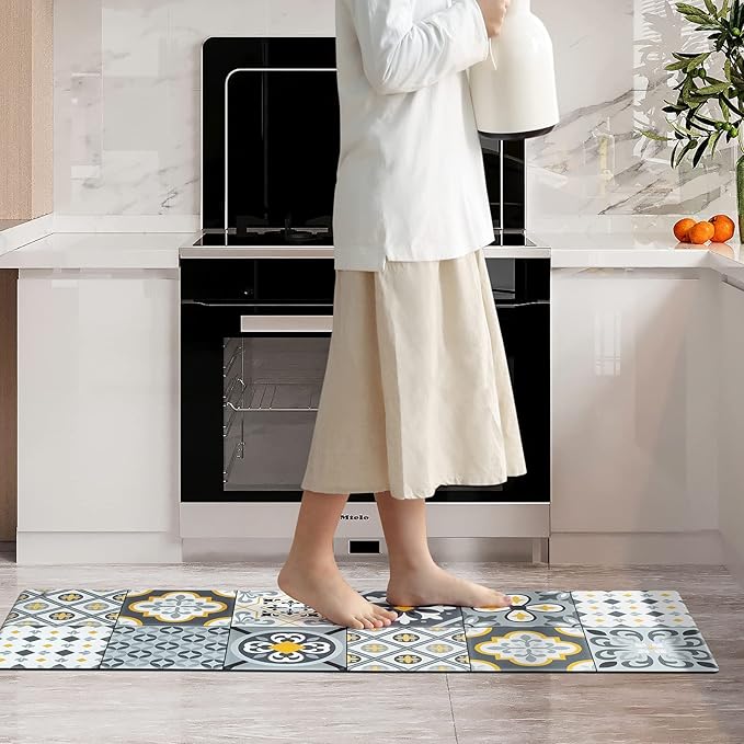 Ashler Kitchen Mats Cushioned Anti-Fatigue Kitchen Rugs, Non-Slip Waterproof Kitchen Floor Mats, Ergonomic Comfort Foam Standing Rug for Kitchen, Office, Floor, Laundry, Sink, 17x47 in, Light Grey