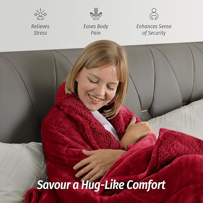 Wemore Sherpa Fleece Weighted Blanket for Adult,20 lbs Dual Sided Cozy Fluffy Heavy Blanket,Ultra Fuzzy Throw Blanket with Soft Plush Flannel Top,60 x 80 inches for Queen Burgundy on Both Sides