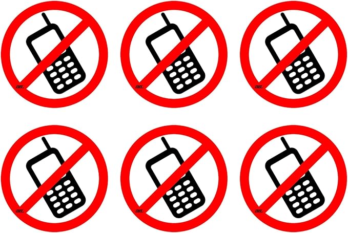 Rogue River Tactical No Cell Phones Sticker Sign 3" Pack of 6 Vinyl Decal Indoor Outdoor Window Door Business Retail Store