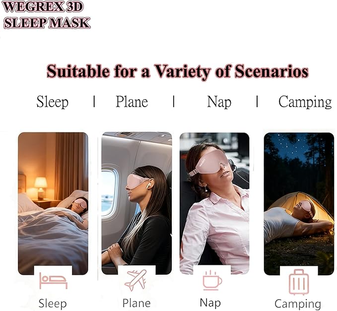 Sleep Mask, 3D Sleeping Mask, Zero Eye Pressure, 100% Light Blocking Eye Mask, Soft Comfortable for Travel & Side Sleepers, WEGREX Sleep Mask (Black)