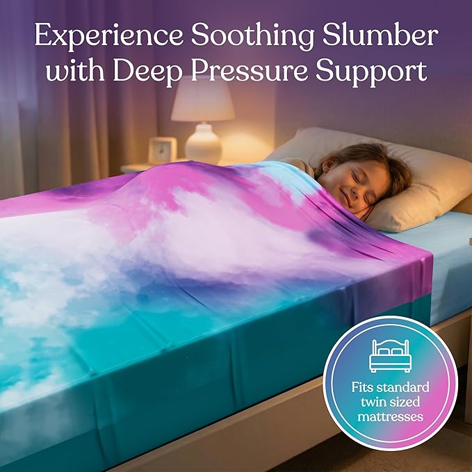 Deep Pressure Sensory Bed Sheet – Twin Sensory Compression Sheet Breathable Sleep Pod Blanket for Better Sleep Support – Calming Compression Blankets for Kids and Adults Cotton Candy Sky