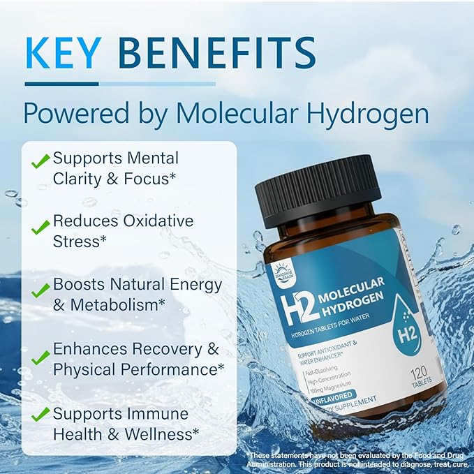 Molecular Hydrogen (H2) Tablets with Magnesium – 12 PPM Hydrogen Water Tablet for Drinking Water, Antioxidant-Rich, Supports Cellular Health, Recovery & Cognitive Function – Unflavored, 120 Tablets