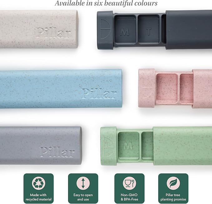 Pillar Plus - Aesthetic 7 XL Day Pill Organizer | BPA-Free Wheat Straw Medicine Case | Pretty Travel & Home Tablet Vitamin Organizer | Cute Weekly Pill Box | Travel Medicine Organizer (Sage Green)