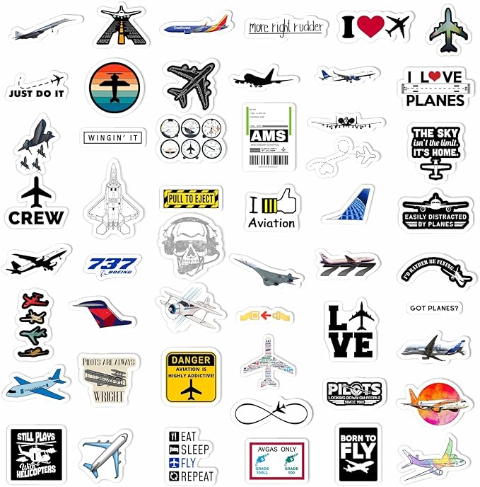 BulbaCraft 100Pcs Aviation Stickers and Decals, Pilot Stickers for Laptop, Airplane Decals, Aviation Gifts, Airplane Party Decorations, Gifts for Women & Men
