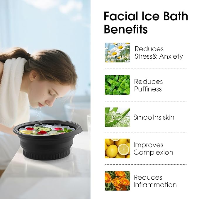 Face Ice Bath Bowl – Collapsible Silicone Facial Ice Bowl with Built-in Ice Tray for Cold Plunge – Portable Skincare Tool for Skin Tightening, Puffiness Relief, Travel & Home Use (blue)