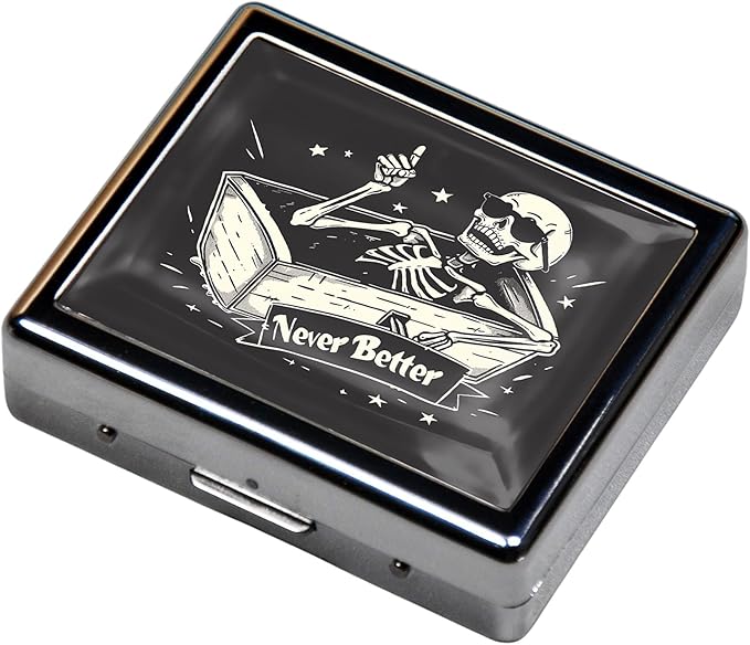 Silver Vintage Pill Box 7 Day Metal Pill Box with Mirror and 8 Compartments Cute Travel Pill Organizer for Purse (Never Better)