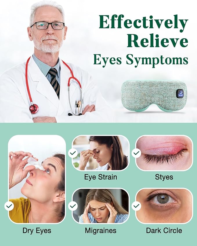 Heated Eye Mask for Dry Eyes, FSA Eligible HSA, Cordless Warm Compress for Eyes, Light Blocking Eye Heating Pad, Styes, Sleep, Cover Washable, Rechargeable, Light Blue