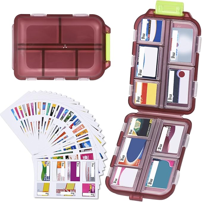 1Pack Pill Organizer with 189 Medicine Labels Travel Daily Pill Container Mini Medication Organizer Storage Pill Organizer Pill Case 7 Day Pill Organizer