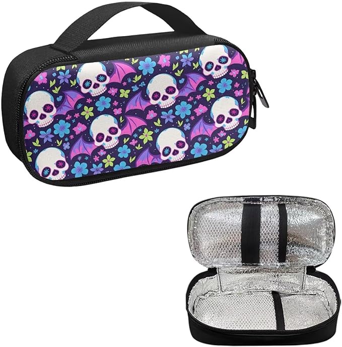 Halloween Skull Bats Insulin Pen Cooler Travel Case Insulated Glucose Meter and Diabetic Supplies Organizer Carrying Bag for The Daily Life and Trip, Halloween Decor