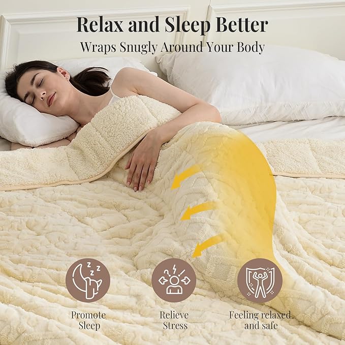 Topblan Weighted Blanket for Adults, 48" x 72" 12lbs, Soft Sherpa Twin Size Heavy Blanket with 3D Jacquard Flannel Fleece Weighted Blankets for Couch and Bed