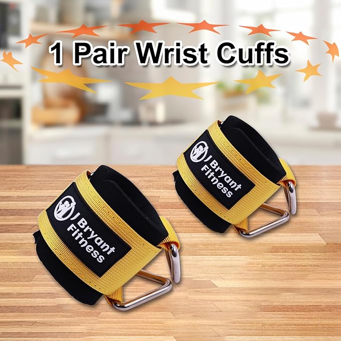 J Bryant Fitness Wrist Cuffs for Cable Machines – Heavy Duty Adjustable Wrist Straps with 7mm Neoprene Padding for Strength Training, Pull Exercises, and Forearm Support