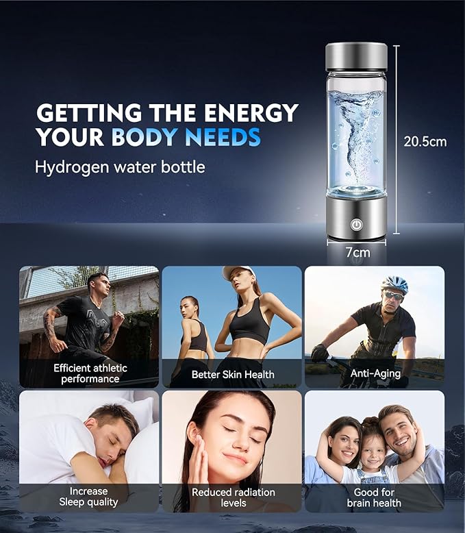 New Upgrade Hydrogen Water Bottle Generator【Industry TOP - 24-Hour Hydrogen Lock】【NO.1 Double Hydrogen Content】| 0 Chlorine & 0 Ozone | 100% Leak-Proof Seal, Sports Hydrogen Water Bottle