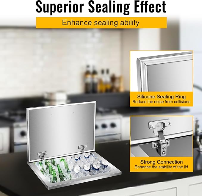 Commercial Stainless Steel Drop-in Ice Bin Chest – Insulated Bar Ice Well for Beverage Service