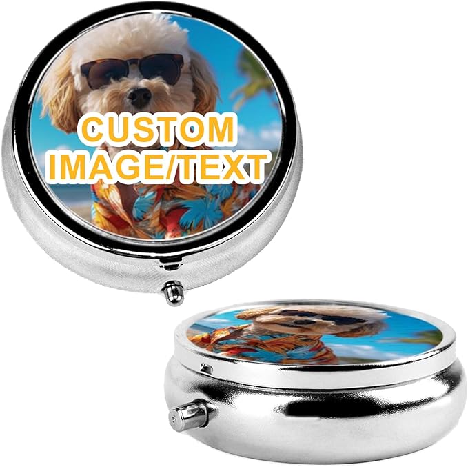 Custom Pill Box, Personalized Travel Pill Box for Purse with Mirror Holds Vitamins Medications