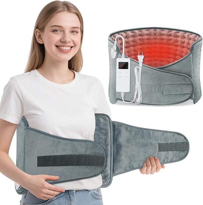 MELCAM Heating Pad for Back Pain Relief, 12"x24"+20" Large Electric Heating Pad for Period Cramps with Belt, 6 Heats Levels & 4 Timers, Auto Shut Off, Machine Washable, Gifts for Women Men Mom Dad