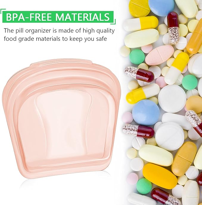 Nuenen 4 Pieces Small Portable Open Pill Pouch Silicone Medicine Pouch Bag Reusable Medicine Storage Pocket Clear Travel Pill Bag Resealable Organizer Pouches(Blue, Rose Gold)