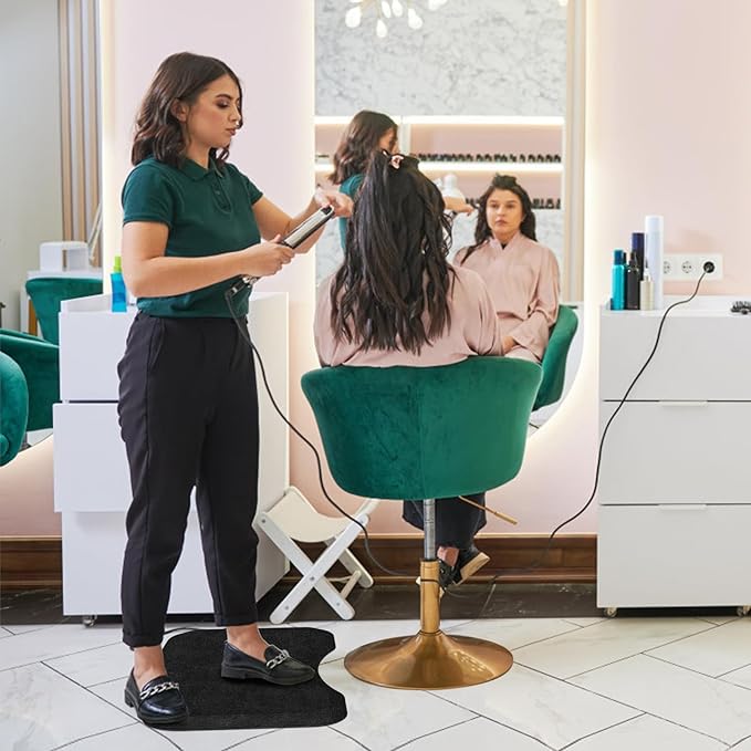 17''x28'' Small Anti Fatigue Salon Mat for Single Hair Stylist - Anti-Slip Antique Series Barber Shop Chair Floor Mat (5/8'' Thick, Black) - Compact & Budget-Friendly