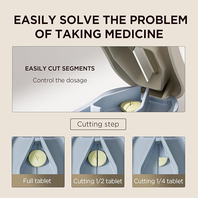 Pill Cutter for Small and Tiny Pills - Pill Splitter with Detachable Silicone Pad - Easy Open Snap Button. Wrap-Around Blade Guard Prevents Cuts. Back Storage (White)