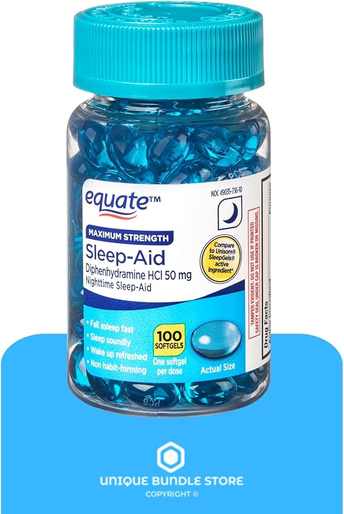 Maximum Strength Nighttime Sleep Aid 50mg – 100 Softgels, Night Time Sleep Support for Adults, Non-Habit Forming Sleeping Aid, Sleep Pills + 7 Day Pill Organizer Included (Pack of 2)