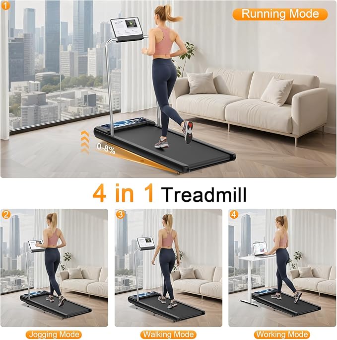 Walking Treadmill Pad with Removable Handle,2.5HP Portable Treadmills for Home &Office, Under Desk Treadmill with 8% Incline，Treadmill with Remote Control &LED Display