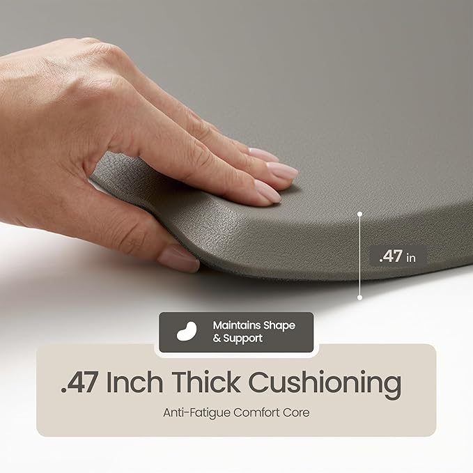 Anti Fatigue Kitchen Mats for Floor | Padded Kitchen Rugs | Non Slip, Cushioned Standing Desk Mat | Waterproof Floor Mat for Home and Office | 17.3" x 28" X 0.47", Grey, 1-Pack | More Décor
