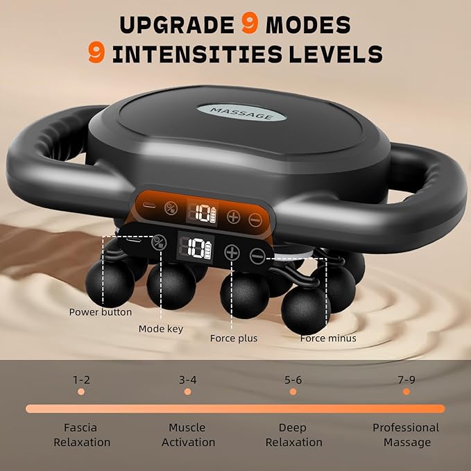 AdamPark 12-Head Deep Tissue Massager Gun, Electric Muscle Massager Handheld Massage Gun with 9 Modes Quiet Massager for Back Pain Full Body Muscle Pain Relief, Ideal Gifts for Women, Men