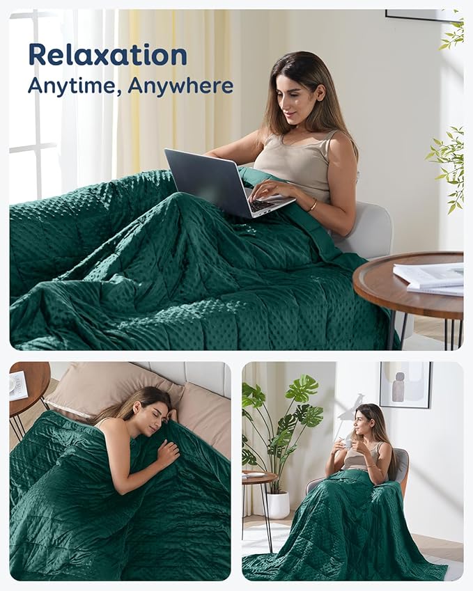 Kivik Cooling Weighted Blanket for Adults, 20 lbs Breathable Minky Dot Heavy Throw Blankets, Ultra Soft Weighted Comforter, Machine Washable, 60"x80" Queen, Dark Green