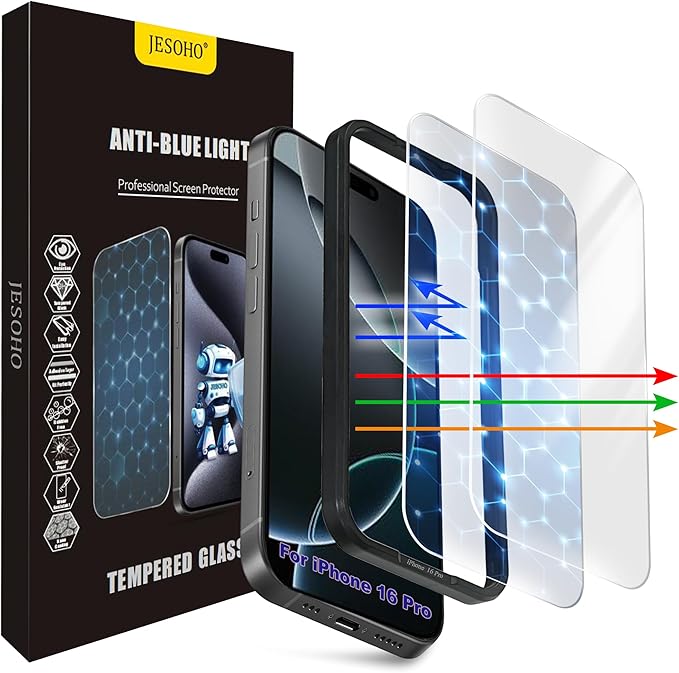 Screen Protector for iPhone 16 Pro[6.3 Inches],3RD Colorless Anti-Blue Light Tempered Glass Films,HD Clear, 9H Hardness, No Bubbles, Case Friendly 2 Pack