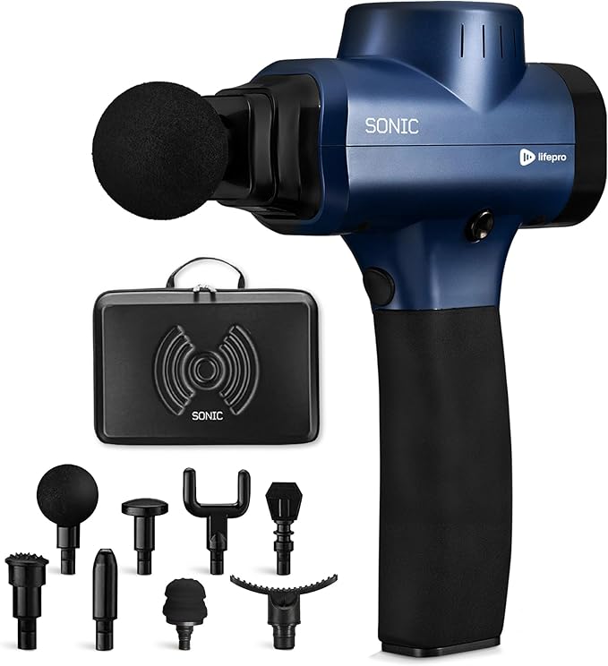 LifePro Sonic Massage Gun Deep Tissue – Quiet Handheld Percussion Massager for Athletes, Pain Relief & Recovery – 8 Heads, 5 Speeds, Long Battery