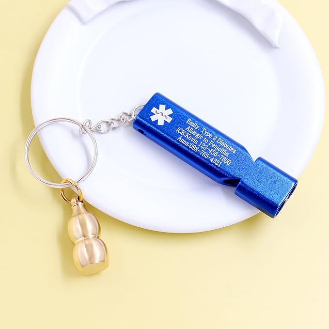 Medical Keychain with Gourd Pill Case – High Pitch Dual Tube Survival Whistle YA6000