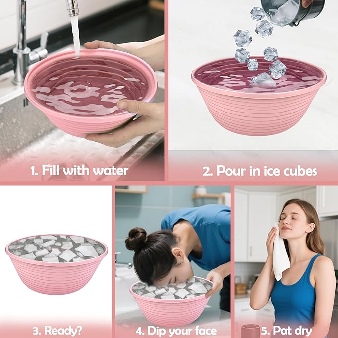 XANGNIER Face Bowl for Ice – Collapsible Silicone Facial Ice Bath Bowl for Cold Plunge Therapy, Skin Tightening & Acne Relief – Portable Spa Tool for Home & Travel, Pink