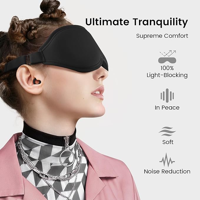 Audree Earplugs-Sleep Eye Mask Set - Noise Reduction Earplugs and Light Blocking Sleep Mask for Peaceful Sleep | Ideal for Sleep,Travel,Napping,Meditation,Shift Work,Red (Black)