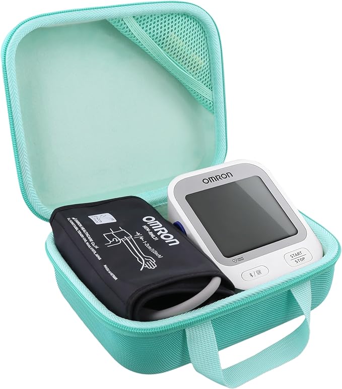 co2CREA Hard Case for OMRON Silver Upper Arm Blood Pressure Monitor BP5255, Mesh Pocket for Other Small Accessories, Mint Green