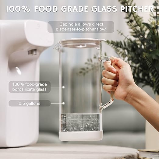 Airthereal Reverse Osmosis Countertop Water Filter with Premium Glass Pitcher - 5 Stage Purification for Safe Drinking, No Installation RO Filtration, Purified Water Dispenser, Pristine Lite3