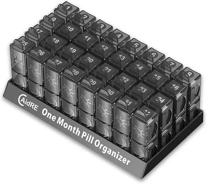Monthly Pill Organizer 2 Times a Day, CAidRE 30 Day Pill Organizer AM PM, One Month Pill Boxes and Organizer, 31 Day Pill Organizer with Weekly Pill Holder for Fish Oil, Vitamins, Supplements, Black