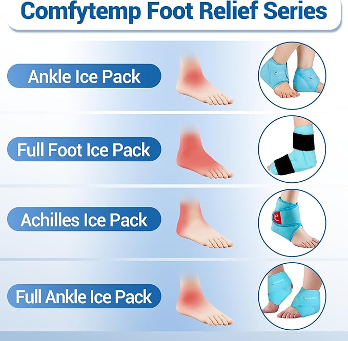 Comfytemp Ankle Ice Pack Wrap Brace for Swelling, Foot Pain Relief, 2 Gel Packs for Injuries Reusable, Hot Cold Compress Therapy for Plantar Fasciitis, Heel Spur, Achilles Tendonitis