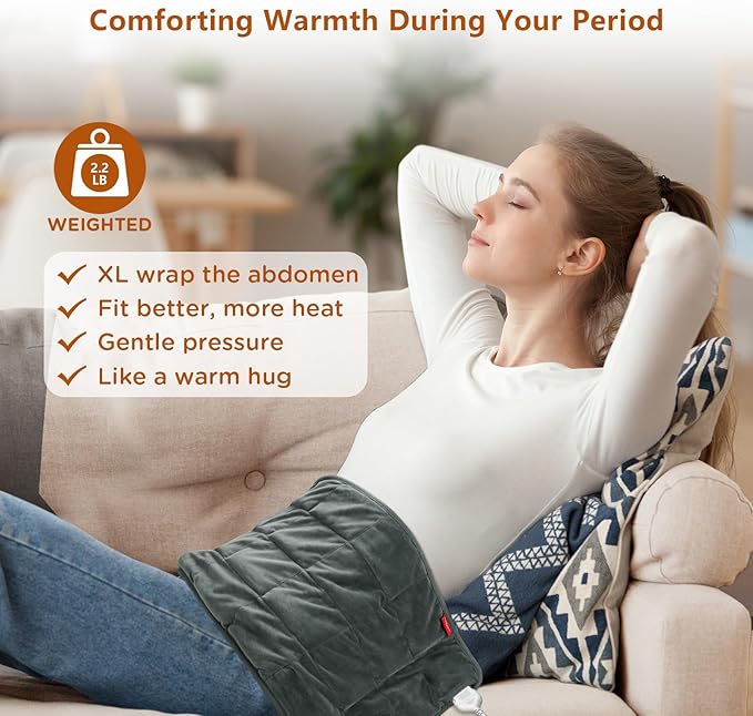 Comfytemp Weighted Heating Pad for Back & Period, FSA Eligible Electric Heat Pad, Birthday Gifts for Women Men Mom Dad & Mother Day Gift, 2.2 lb HSA Neck Shoulder Heated Pad, 2H Auto-Off, 12x24, Gray