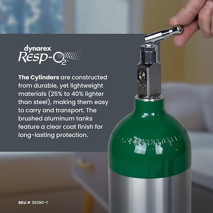 Dynarex Resp-O2 M24 Oxygen E-Cylinder with CGA 870 Toggle Valve - 4.6L Standard Size Oxygen Cylinder - Lightweight Aluminum Portable Tank with 680L Oxygen Capacity