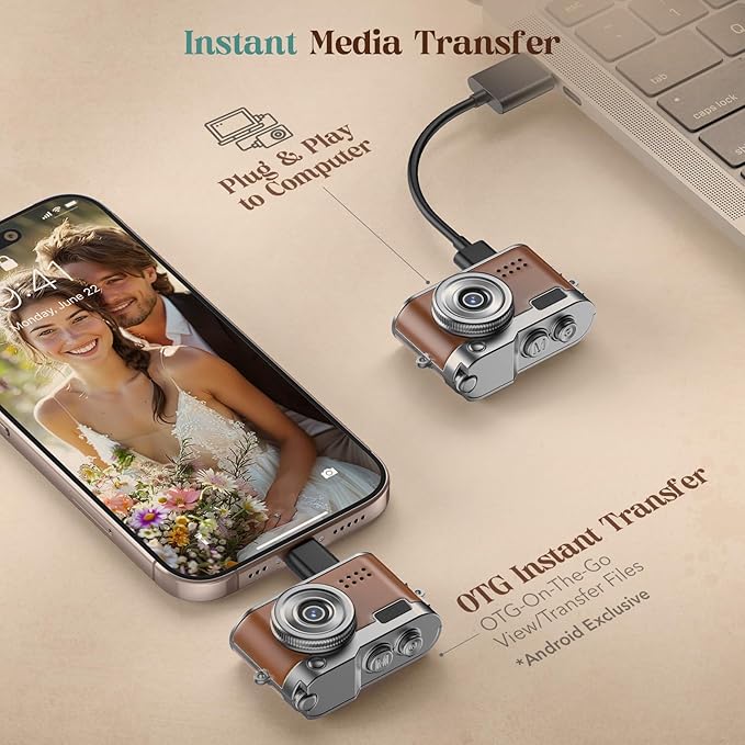 Mini Digital Camera, Keychain Camera 1080P HD with 2MP Lens, Flash, Video Recording, 32G Card Included, Portable and Compact Retro Vlog Camera for Travel, Kids, Brown