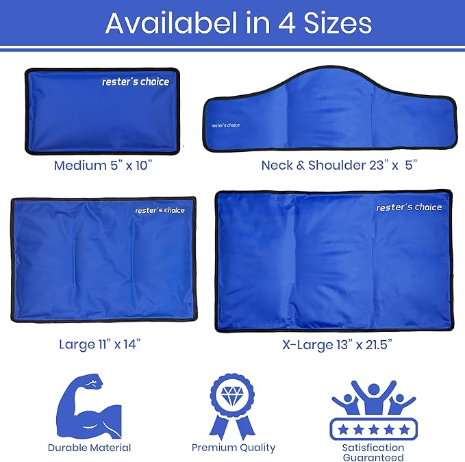 Rester's Choice Gel Cold & Hot Packs (2-Piece Set) Medium 5x10 in. Reusable Warm or Ice Packs for Injuries, Hip, Shoulder, Knee, Back Pain – Hot & Cold Compress for Swelling, Bruises, Surgery