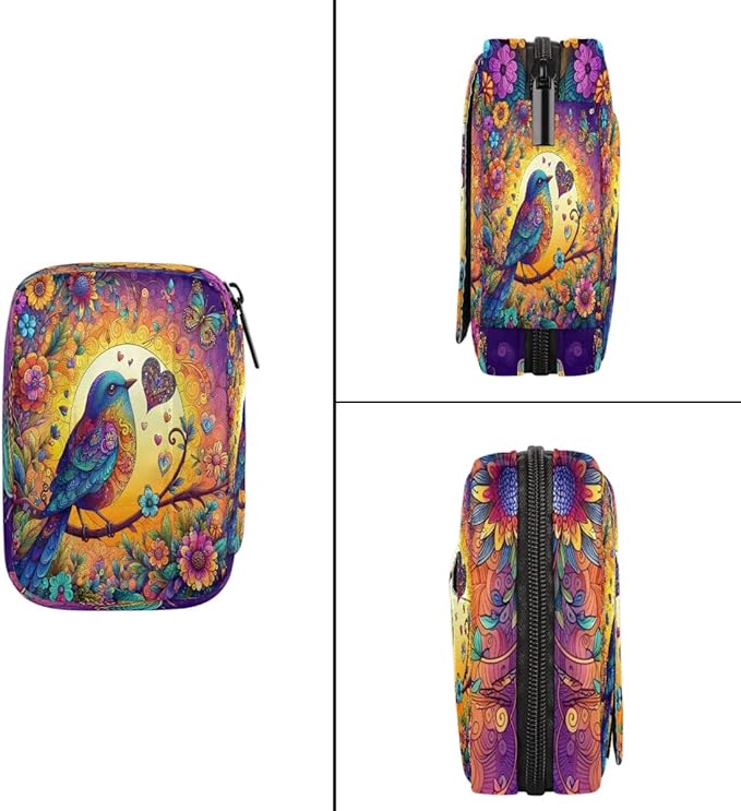Ethnic Bird Art Pill Case Travel Pill Organizer Weekly 7 Day Portable with Zipper Medicine Box Pill Case for Vitamins, Birth Control,Fish Oils,Medication, Supplements
