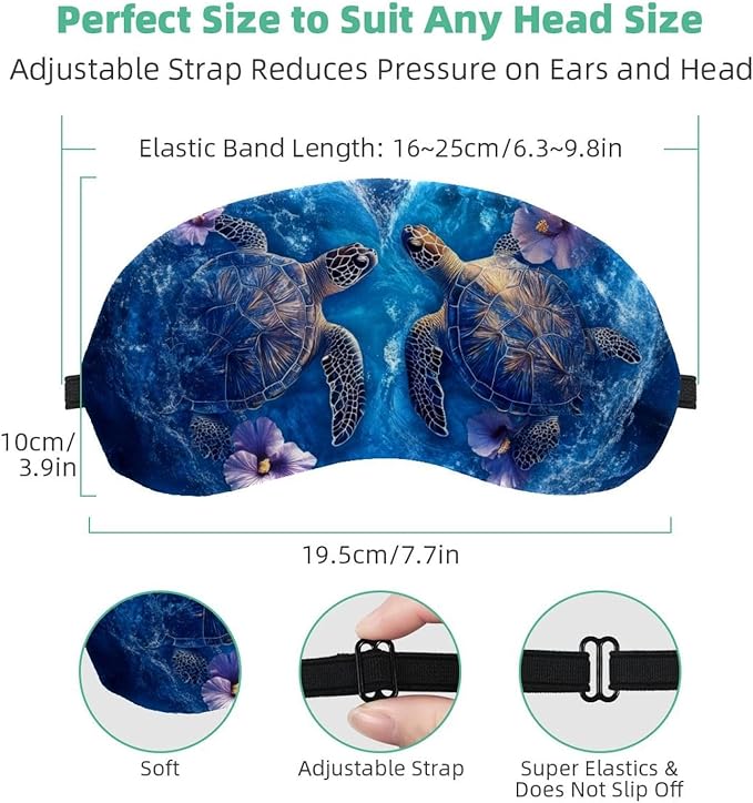 2 Pack Sleep Eye Mask for Women Men, Soft Breathable Eye Cove No Pressure Blackout Night Blindfold for Sleeping Light Blocking with Adjustable Strap, Flower Sea Turtle Heart