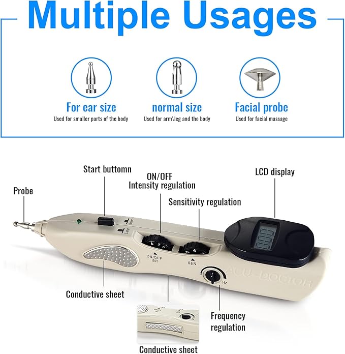 Electronic Acupuncture Pen Pain Relief Therapy Meridian Pen Find Acupoints Automatically with 3 Massage Heads Rechargeable