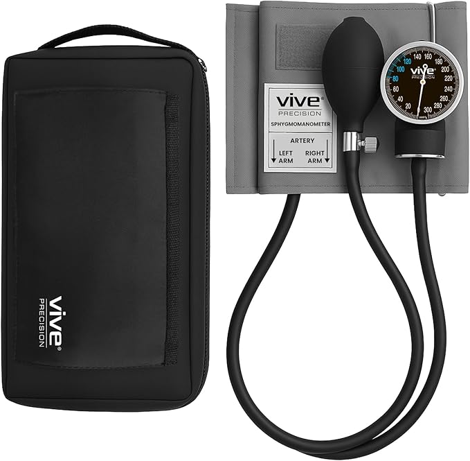 Vive Precision Manual Blood Pressure Cuff - Aneroid Sphygmomanometer with Case - BP Kit Monitor for Adults, Nurses - One Hand, One Tube Upper Arm Cuff Machine - BPM Meter Device for Professionals