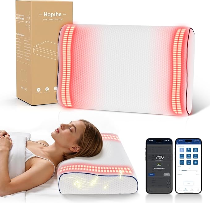Hopihe Sunrise Pillow, Sound Machine for Sleep with Bluetooth Speaker & Sunset Simulation, Smart Pillow with Wake Up Light, Sunset Lamp, White Noise Machine for Adults Kids