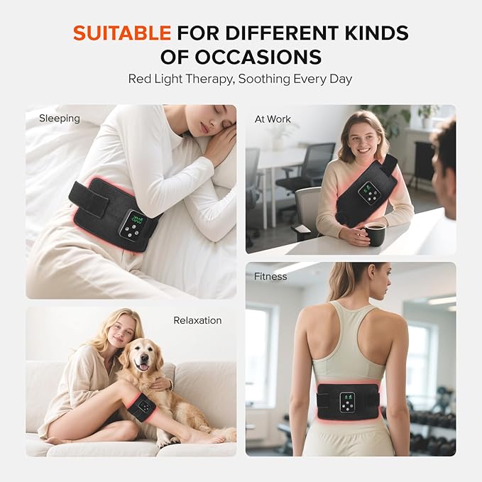 Cordless Red Light Therapy Belt, 3000mAh Battery Rechargeable Magnetic LED Screen Controller, Portable & Cordless, 12.4" * 5.7" Cordless Infrared Red Light Therapy for Body Back Knee Leg