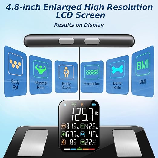 Smart Body Composition Scale for Body Weight, 8 Electrodes Digital Scale with BMI, Body Fat, Muscle Mass, 27 Body Composition Measurements, LCD Screen, Large Platform, 400lbs Upgrade