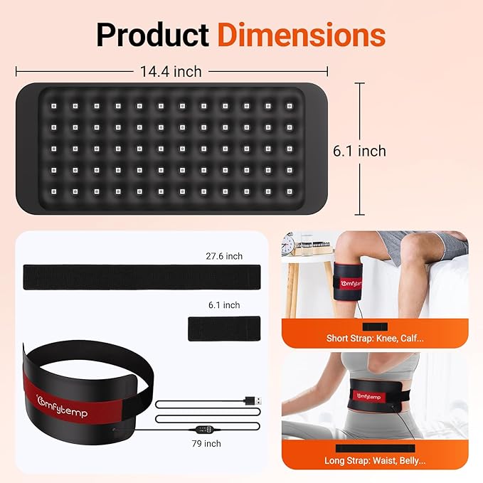 Comfytemp Red Light Therapy for Body, 14.4'' x 6.1'' Near Infrared Light Therapy Wrap, Wearable Flexible Soft Light Pad for Back Waist Belly Knee Joint Muscle, 660nm & Invisible 850nm(Corded)