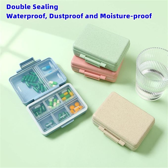 2023 New Daily Pill Organizer, 9 Compartments Portable Sealed Pill Box, Travel Pill Organizer, Waterproof Design Pill Box for Wallet Pocket to Hold Vitamins, Cod Liver Oil & Medications (F-2PC-Beige)